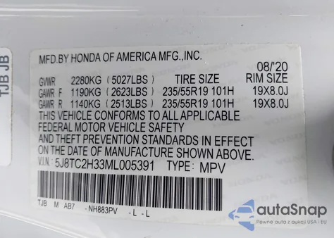 2021 Acura Rdx Standard from USA, damaged, VIN 5J8TC2H33ML005391